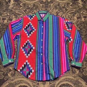 Vtg Roughrider Western Cowboy Shirt Womens Size Medium Aztec Navajo